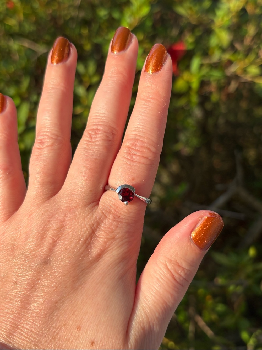 Sterling Silver Garnet Solitaire Ring in Deep Red